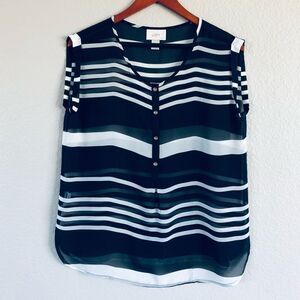 LOFT Ann Taylor Navy Blue Sheer Striped Loose Top SP
